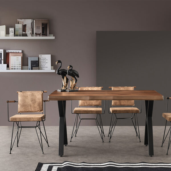 Efor Pera Τραπέζι MDF με Εφέ Κορμού Καφέ και Μεταλλικά Μαύρα Πόδια (140x80x75)cm