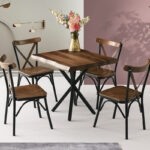 Safir Τραπέζι MDF με Εφέ Κορμού Καφέ και Μεταλλικά Μαύρα Πόδια (80x80x75)cm