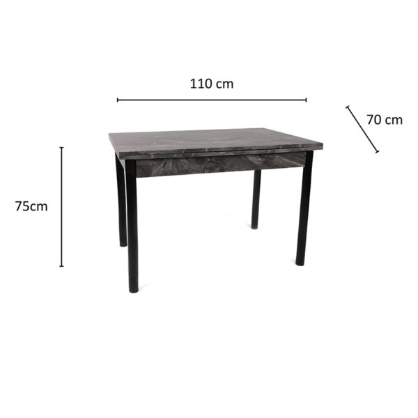 Polo Cosmos Τραπέζι Επεκτεινόμενο MDF με Εφέ Μαρμάρου και Μαύρα Μεταλλικά Πόδια (110+30+30x70x77)cm