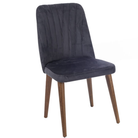 Lotus Καρέκλα με Ξύλινο Καφέ Σκελετό και Γκρι/Ανθρακί Βελούδο (48x60x92)cm