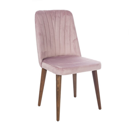 Lizbon Καρέκλα με Ξύλινο Καφέ Σκελετό και Ροζ Βελούδο (48x60x92)cm