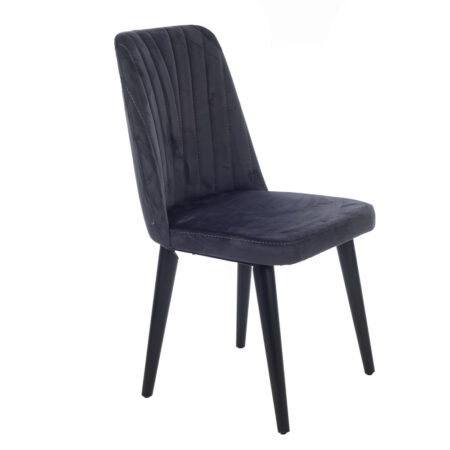 Lizbon Καρέκλα με Ξύλινο Μαύρο Σκελετό και Γκρι/Ανθρακί Βελούδο (48x60x92)cm