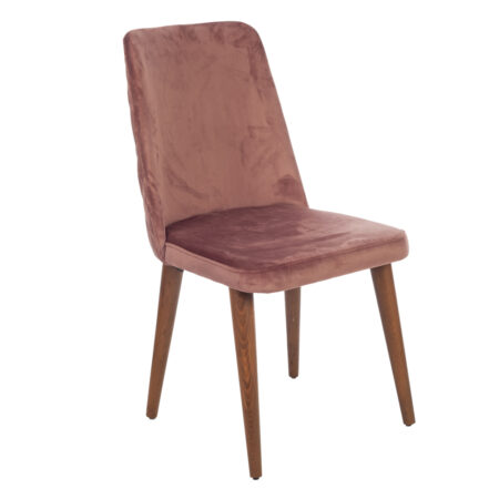 Royal Καρέκλα με Ξύλινο Καφέ Σκελετό και Ροζ Βελούδο (48x60x92)cm