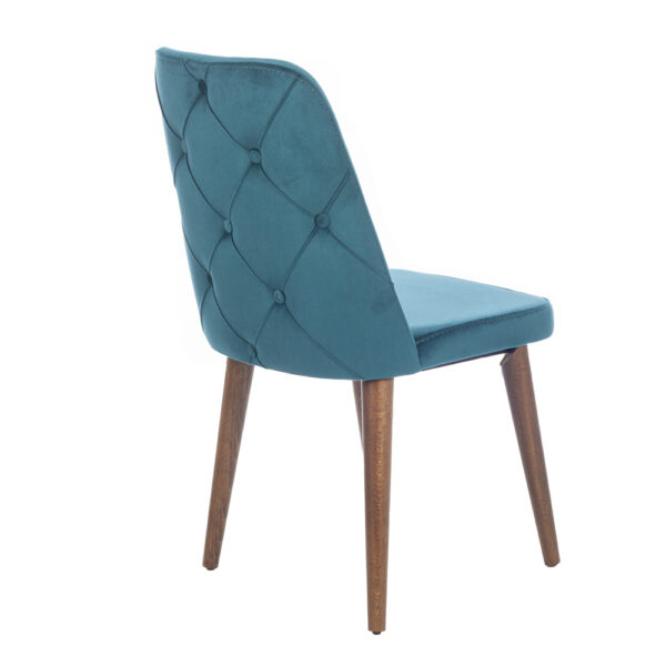 Lotus Καρέκλα με Ξύλινο Καφέ Σκελετό και Πετρόλ Βελούδο (48x60x92)cm