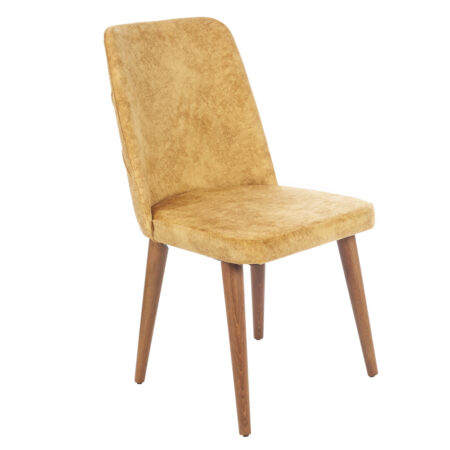 Lotus Καρέκλα με Ξύλινο Καφέ Σκελετό και Κροκί/Κίτρινο Βελούδο (48x60x92)cm
