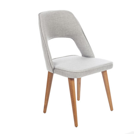 Liber Καρέκλα με Ξύλινο Καφέ Σκελετό και Ανοιχτό Γκρι Ύφασμα (48x60x92)cm
