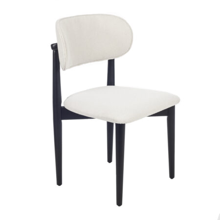 Bomonti Καρέκλα με Ξύλινο Μαύρο Σκελετό και Λευκό Μπουκλέ Ύφασμα (50x50x85)cm