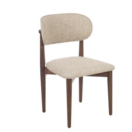 Bomonti Καρέκλα με Ξύλινο Καφέ Σκελετό και Μπεζ Μπουκλέ Ύφασμα (50x50x85)cm