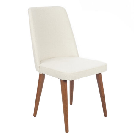 Milano Καρέκλα με Ξύλινο Καφέ Σκελετό και Λευκό Μπουκλέ Ύφασμα (48x60x90)cm