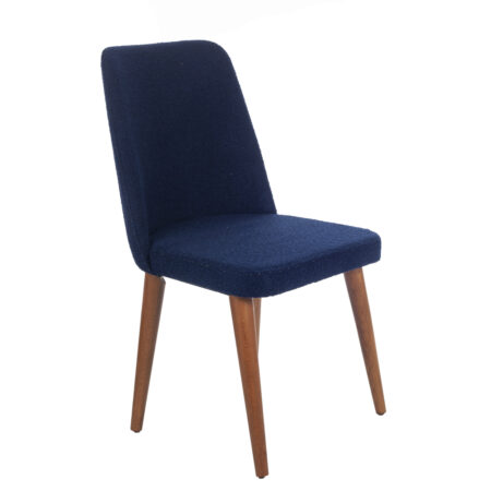 Milano Καρέκλα με Ξύλινο Καφέ Σκελετό και Μπλε Μπουκλέ Ύφασμα (48x60x90)cm