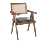 Suva Rattan Καρέκλα με Καφέ Ξύλινο Σκελετό με Ψάθα και Πράσινο Τεχνόδερμα (55x55x85)cm