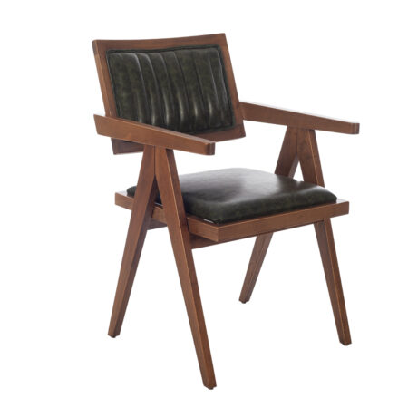 Artekko Suva Καρέκλα με Καρυδί Ξύλινο Σκελετό και Πράσινο Τεχνόδερμα (55x63x86)cm