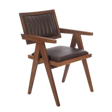 Artekko Suva Καρέκλα με Καρυδί Ξύλινο Σκελετό και Καφέ Τεχνόδερμα (55x63x86)cm