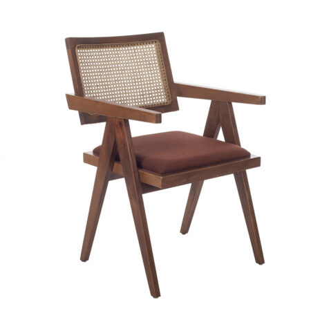 Suva Rattan Καρέκλα με Καρυδί Ξύλινο Σκελετό και Kαφέ Ύφασμα (55x63x86)cm