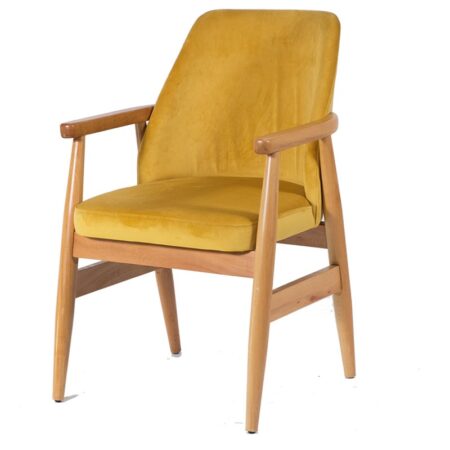 Καρέκλα SEVBAN φυσικό χρώμα ξύλου με κίτρινο ύφασμα (53x53x72)cm