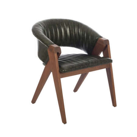 Volk Plus Καρέκλα με Καρυδί Ξύλινο Σκελετό και Πράσινο Τεχνόδερμα (60x65x78)cm