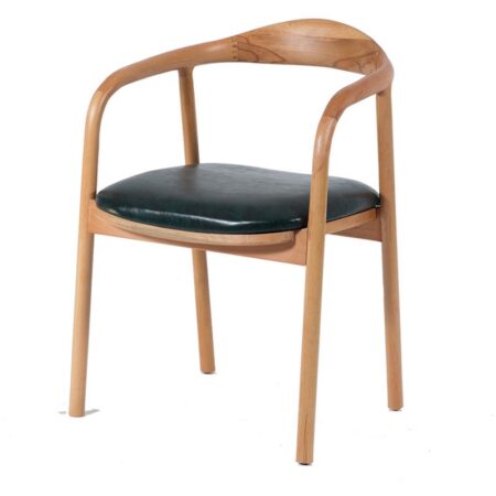 Καρέκλα SETRA φυσικό χρώμα ξύλου και σκούρο ππάσινο τεχνόδερμα (48x48x75)cm