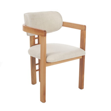 T Model  Καρέκλα με Ξύλινο Σκελετό σε Φυσική Απόχρωση και Εκρού Ύφασμα (56x55x80)cm