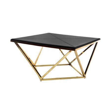 Center Τραπέζι Σαλονιού Μέταλλο/Ξύλο Μαύρο/Χρυσό (90x90x49)cm
