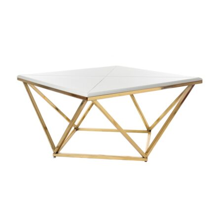 Center Τραπέζι Σαλονιού Μέταλλο/Ξύλο Λευκό/Χρυσό (90x90x49)cm