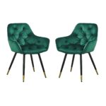 Βελούδινες Καρέκλες σε Πράσινο Χρώμα Σετ 2 Τεμαχίων (60x63x87)cm