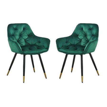 Artekko Βελούδινες Καρέκλες σε Πράσινο Χρώμα Σετ 2 Τεμαχίων (60x63x87)cm