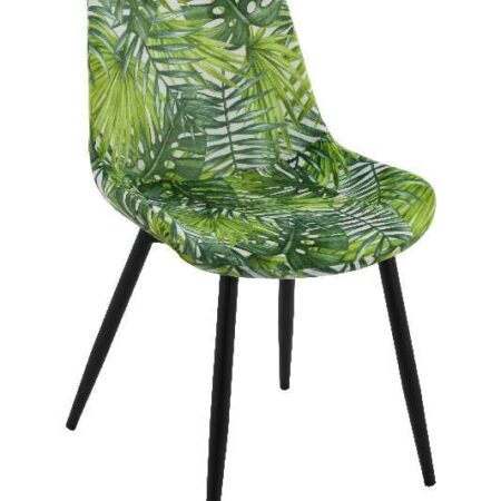 Artekko Thai Καρέκλα Τραπεζαρίας με Καπιτονέ Ανοιχτό Πράσινο "Φύλλα" Κάθισμα-Μεταλλικά Μαύρα Πόδια (51x58x82)cm