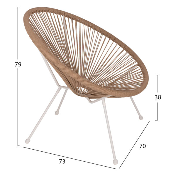 ΠΟΛΥΘΡΟΝΑ ACAPULCO Τ. ΦΩΛΙΑ ΜΕΤΑΛΛΟ ΛΕΥΚΟ ΜΕ TWISTED WICKER HM5871.02 70x73x79 εκ.