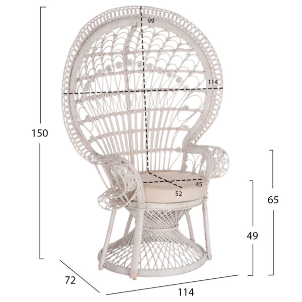 ΠΟΛΥΘΡΟΝΑ ROYAL PEACOCK HM9342.02 RATTAN ΣΕ ΛΕΥΚΟ-ΜΑΞΙΛΑΡΙ ΛΕΥΚΟ 114x72x150Yεκ.