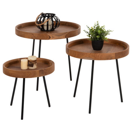 ΣΕΤ 3ΤΜΧ ΒΟΗΘΗΤΙΚΑ ΤΡΑΠΕΖΙΑ MANTARYS HM9799 ΞΥΛΟ MINDI-ΜΑΥΡΑ ΜΕΤΑΛΛΙΚΑ ΠΟΔΙΑ Φ60x55