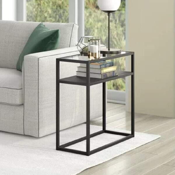 Βοηθητικό τραπέζι Levian  μαύρο μέταλλο-γυαλί 60x25x60εκ
