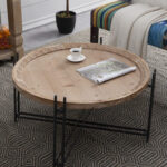 Round Τραπέζι Σαλονιού Στρογγυλό από Ξύλο Ελάτης/Μέταλλο Φυσικό/Μαύρο (80.5x80.5x46)cm