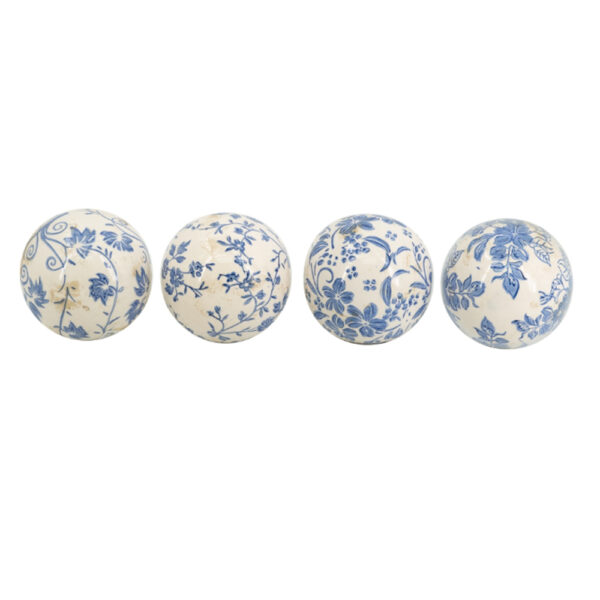 Artekko Ball Διακοσμητική Μπάλα Κεραμική Άσπρο/Μπλε (10x10x10)cm ΣΕΤ/4