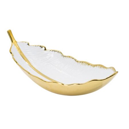 Artekko Leaf Bowl  Πιατέλα/Μπολ Διακοσμητικό Φύλλο Κεραμίκο Λευκό/Χρυσό (47x18x15.5)cm