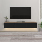 Έπιπλο τηλεόρασης επιτοίχιο Damla Megapap με LED χρώμα sapphire oak - μαύρο 180x29,5x29,5εκ.