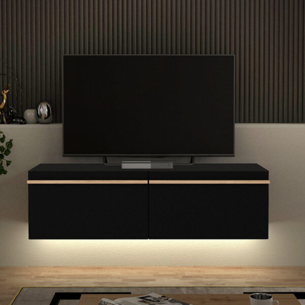 Έπιπλο τηλεόρασης επιτοίχιο Morel Megapap με LED χρώμα μαύρο 140x41,8x40εκ.