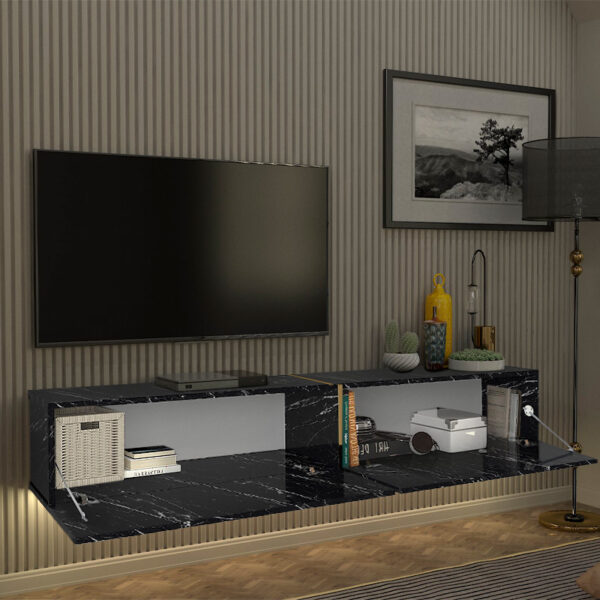 Έπιπλο τηλεόρασης επιτοίχιο Figure Megapap με LED χρώμα μαύρο εφέ μαρμάρου 181,8x31,7x30εκ.