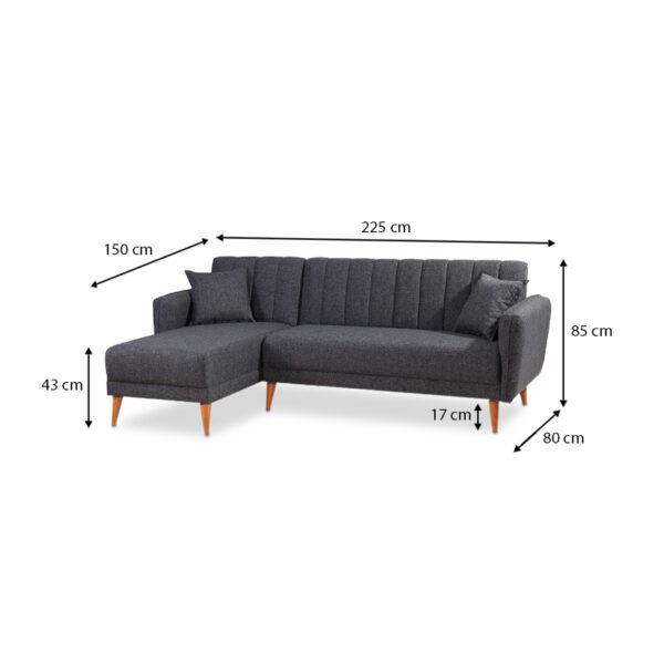 Γωνιακός καναπές - κρεβάτι Nathan  αριστερή γωνία υφασμάτινος χρώμα ανθρακί 225x150x85εκ.