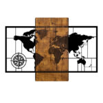 Διακοσμητικό τοίχου World Map Megapap ξύλινο - μεταλλικό χρώμα καρυδί - μαύρο 85x3x58εκ.