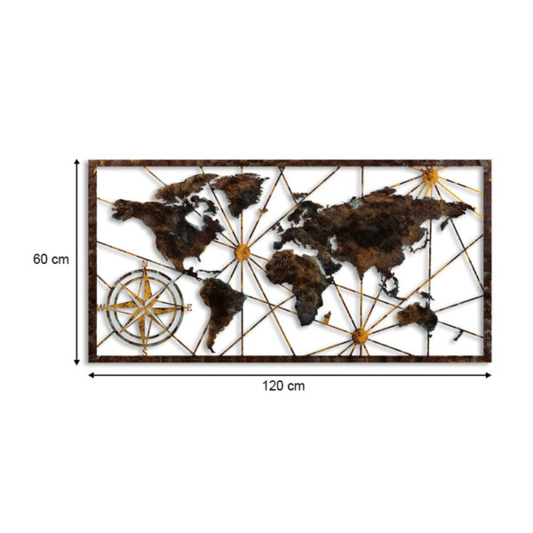 Διακοσμητικό τοίχου World Map  μεταλλικό χρώμα μαύρο - bronze 120x60εκ.