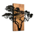 Διακοσμητικό τοίχου Acacia Tree Megapap ξύλινο - μεταλλικό χρώμα καρυδί - μαύρο 90x3x58εκ.