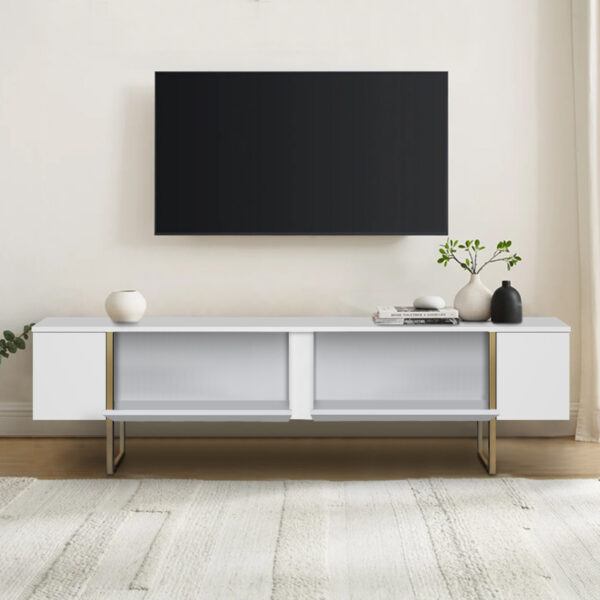 Έπιπλο τηλεόρασης Luxe Megapap χρώμα λευκό - χρυσό 180x30x50εκ.