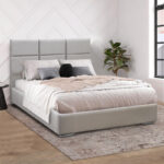 Κρεβάτι Reymont Megapap υφασμάτινο χρώμα μπεζ της άμμου 160x200εκ.