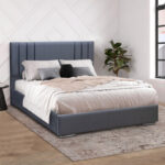 Κρεβάτι Figaro Megapap υφασμάτινο χρώμα γκρι 160x200εκ.