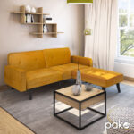 Καναπές γωνία-κρεβάτι με υποπόδιο Dream  κίτρινο βελούδο 209x157x80εκ