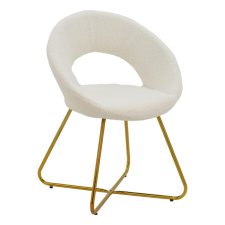 Καρέκλα Valentina  λευκό μπουκλέ-χρυσό πόδι 65x60x82εκ