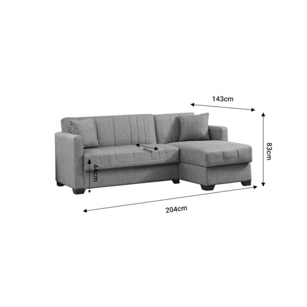 Γωνιακός καναπές-κρεβάτι με αποθηκευτικό χώρο Alasko  μπεζ ύφασμα 204x143x83εκ