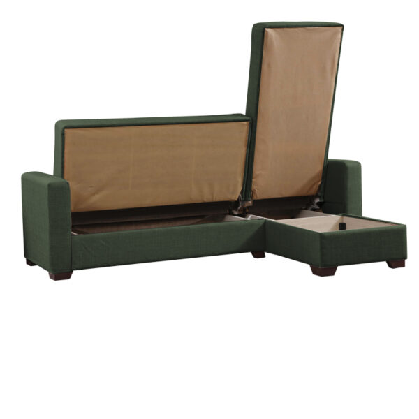 Γωνιακός καναπές-κρεβάτι με αποθηκευτικό χώρο Alasko  πράσινο ύφασμα 204x143x83εκ