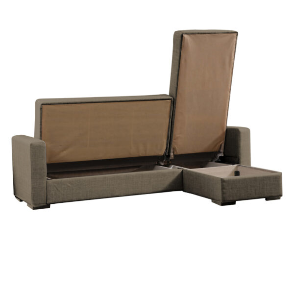 Γωνιακός καναπές-κρεβάτι με αποθηκευτικό χώρο Kansos  καφέ ύφασμα 235x150x80εκ