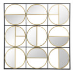 Artekko Καθρέπτης τοίχου τετράγωνος μεταλλικός κύκλοι χρυσοί 90,5x90,5x2cm